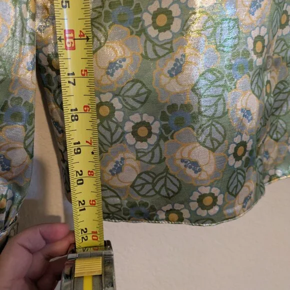 Disco Queen xs Vibrant Metalshine Blouse w/Puff Sleeves 70's Vibe - Picture 8 of 9